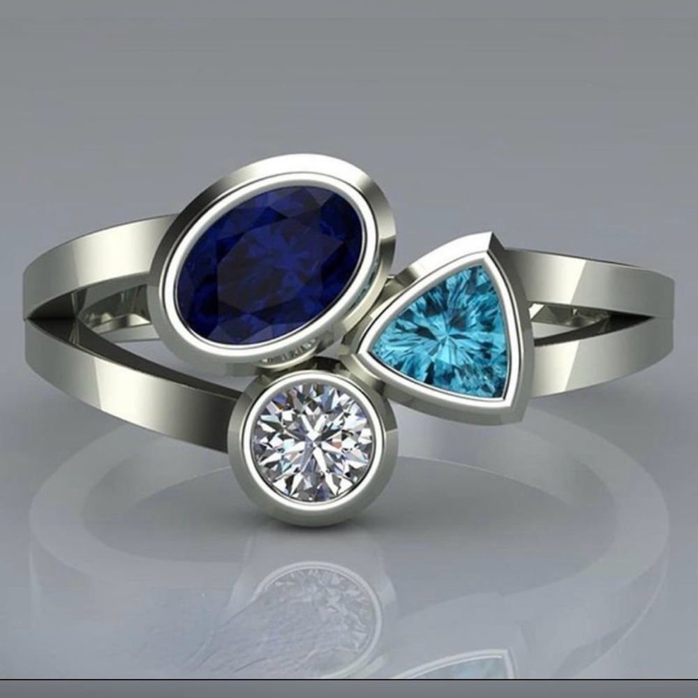 NWT Silver Plated Natural Topaz & White Sapphire Ring Multiple Sizes Available! - Picture 2 of 6